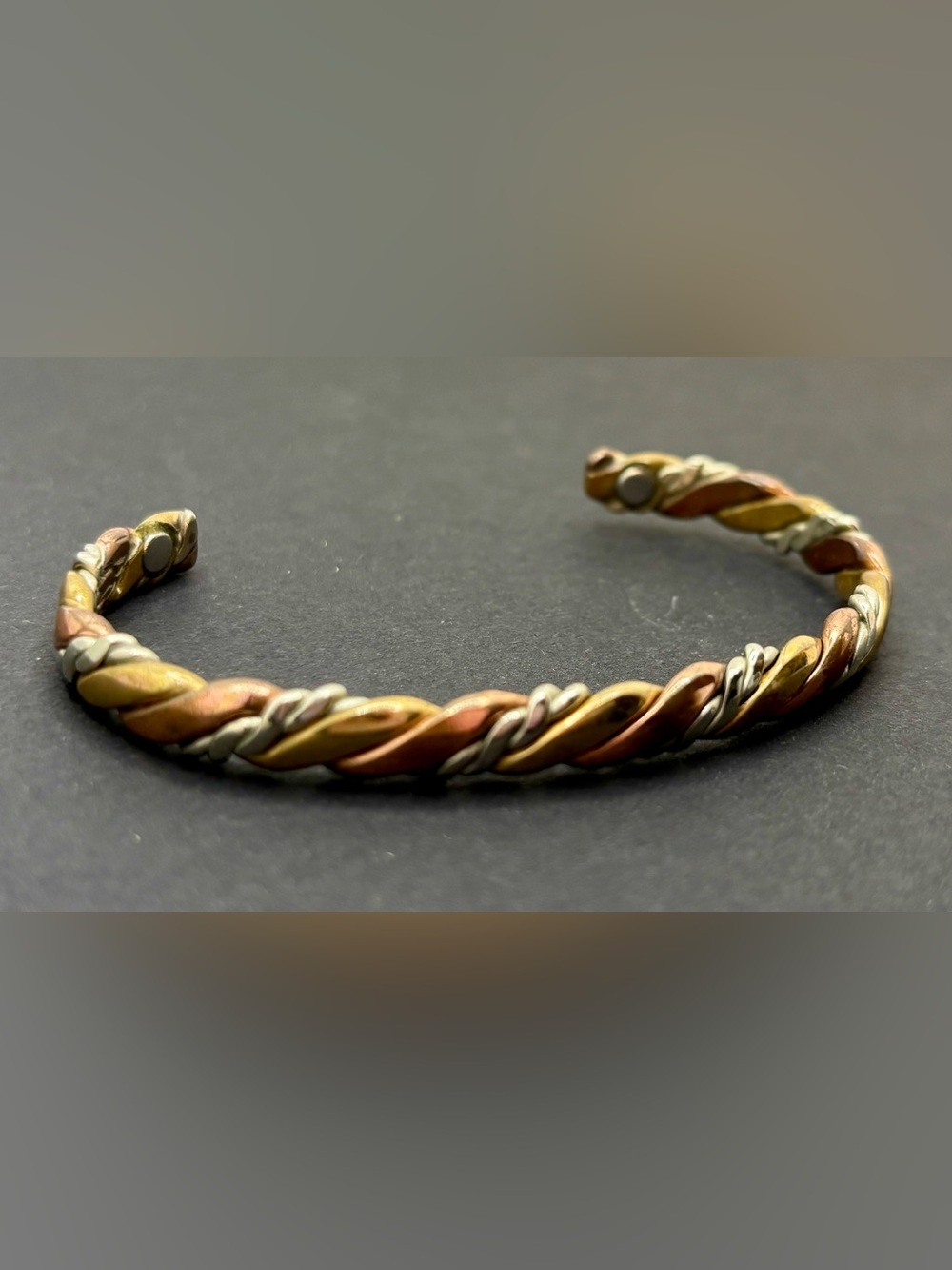 Sergio Lub "Light Sage" Woven Tri-Metal Copper Magnetic Therapy Cuff Bracelet